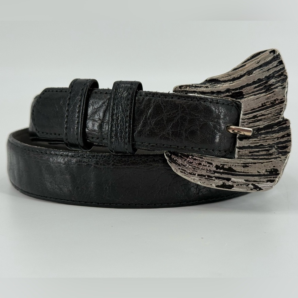 Vintage Morris‎ Moskowitz Black Leather Belt 80s 90s